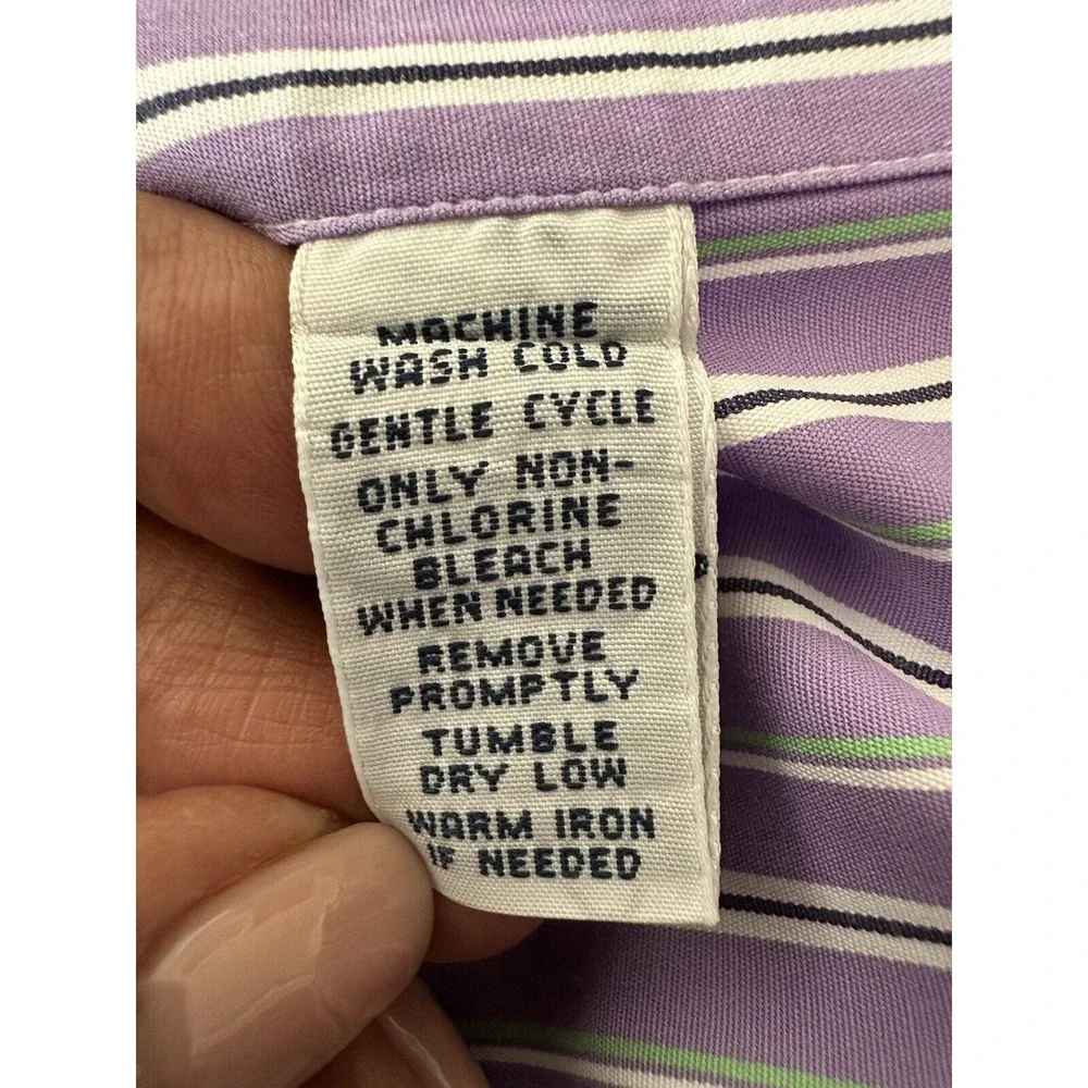 Polo Ralph Lauren Men Shirt Purple Stripe Custom Fit LS Green Pony 17 34/35 XL‎